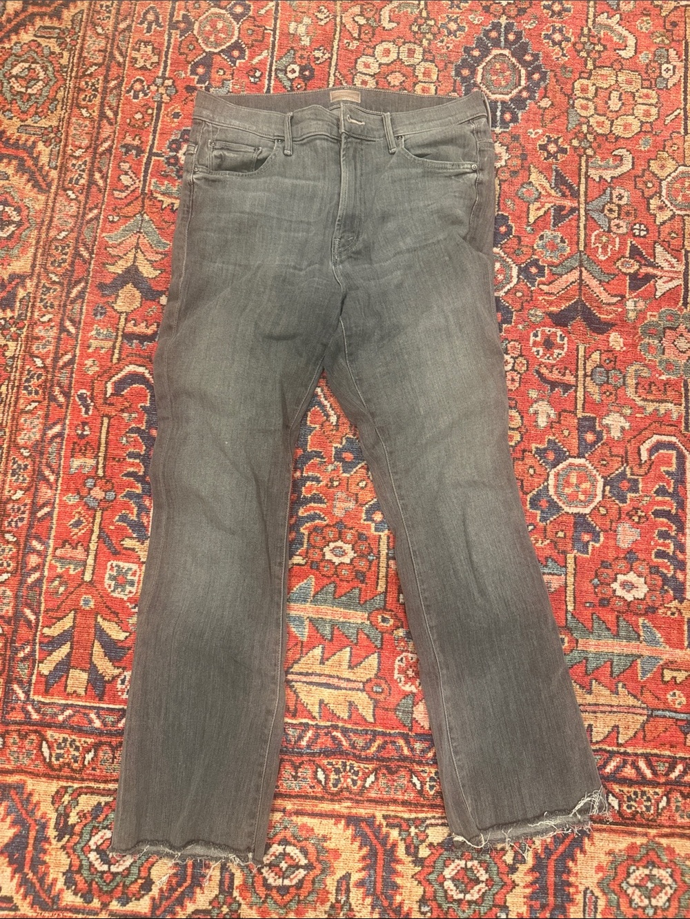 MOTHER Women's Washed Black Bootcut Jeans with Frayed Hem